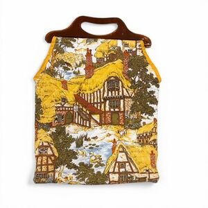 Vintage Cotswold Quilted Tote English Village Bull Inn Lucite Handle Large